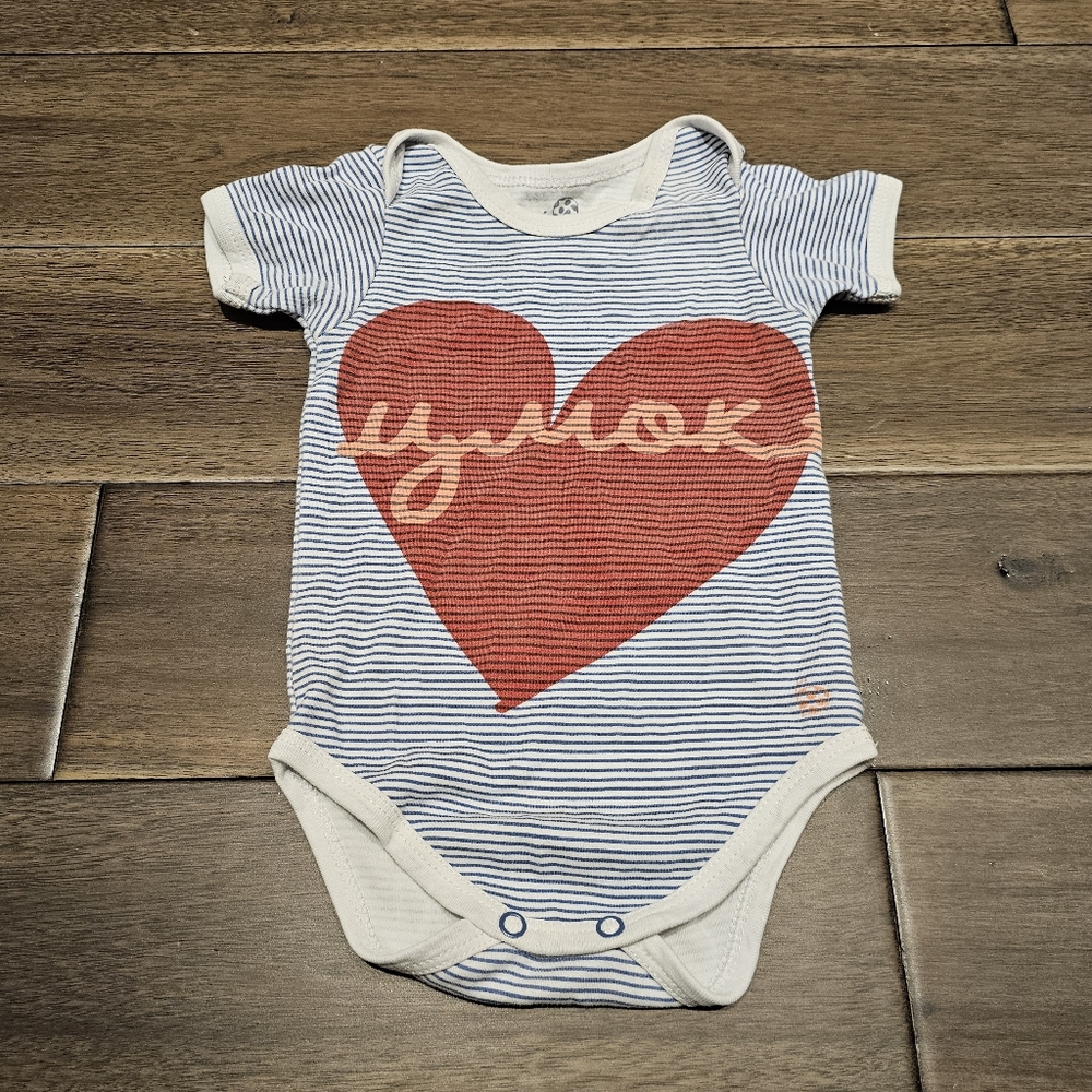 Baby Onesie 6β12M Blue Stripe Heart Serbia βCmockβ Graphic